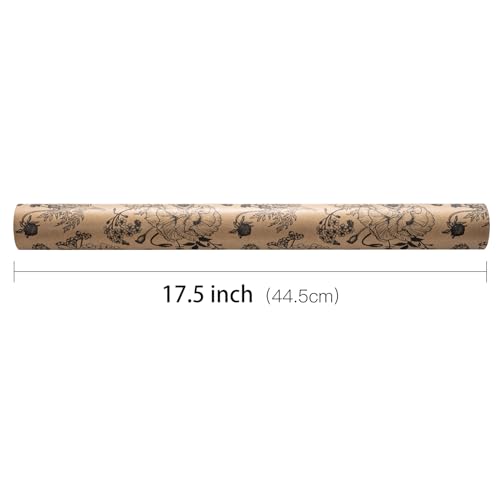 RUSPEPA Kraft Wrapping Paper Roll - Mini Roll - Retro Flower Design Great for Birthday, Party, Baby Shower - 17.5 Inches X 32.8 Feet - color: Retro Flower