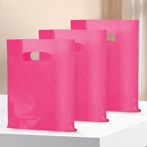 Hot Pink 100 PCS Small Gift Bags, 6"x8" Goodie Party Favor Bags with Handle, Treat Retail Pouches for Kids Birthday, Christmas, Small Business - color: Hot Pink-100PCS