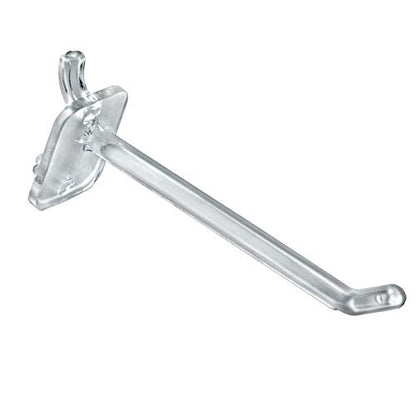 Azar Displays 800004-C Pack of 50 Clear Pegboard Hooks (Also Available in Black & White) - 4” Pegboard Hook Set (2” & 6” Pegboard J Hooks Also Available) - Polycarbonate Plastic Hooks for Retail - color: Clear, size: 4 Inch