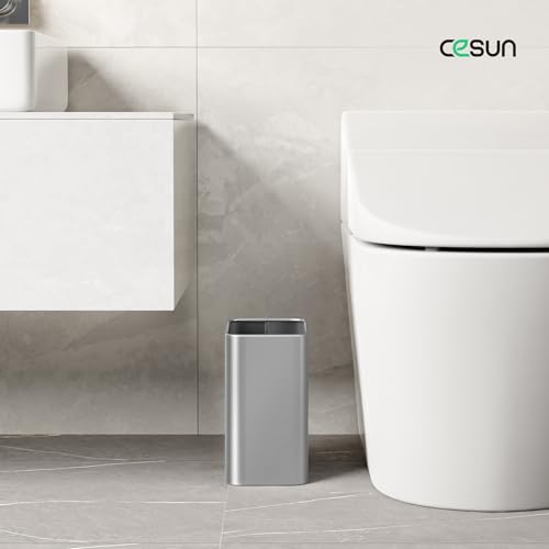 Cesun Small Bathroom Trash Can, 2.1 Gallons, Under Sink Wastebasket, Silver - color: Silver