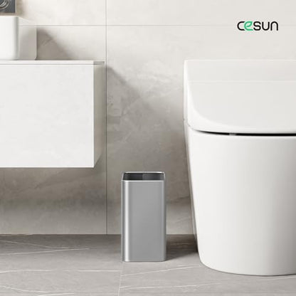 Cesun Small Bathroom Trash Can, 2.1 Gallons, Under Sink Wastebasket, Silver - color: Silver
