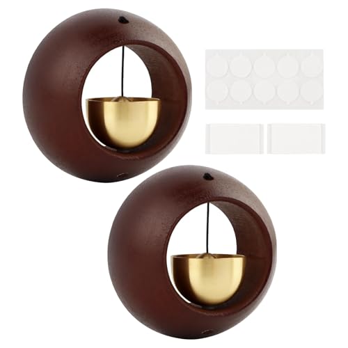 2 Pack Shopkeepers Bell for Door Opening, Magnetic Wood Doorbell with Brass Bell and Double-Sided Adhesive, Doorbell Chime for Entrance, Wall, Store, Wardrobe, Fridge, No-Drill Adhesive Mount