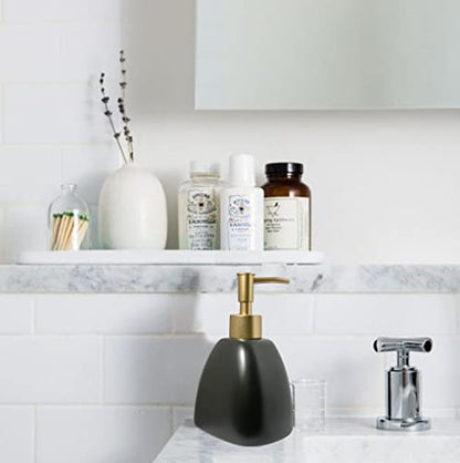 Liquid Soap Dispenser for Bathroom with Gold Pump，Dish Soap Dispenser for Kitchen，Refillable Countertop Lotion Ceramics Black Hand Soap Dispenser for Shower 430ml (Pyramid Matt Black Bottle) - color: Pyramid Black Bottle