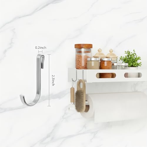 Paper Towel Holder Wall Mount for Kitchen, Paper Towel Holder with Shelf for Bathroom, RV Paper Towel Rack with 2 Hooks, White - color: White