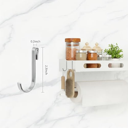 Paper Towel Holder Wall Mount for Kitchen, Paper Towel Holder with Shelf for Bathroom, RV Paper Towel Rack with 2 Hooks, White - color: White