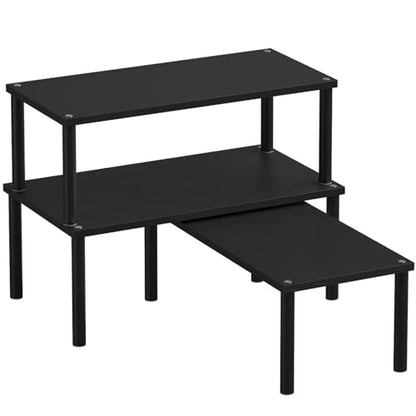 Set of 3 Bamboo Cabinet Organizer Shelf,Large(Black) - color: Black, size: Large