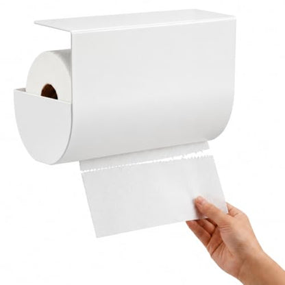 Aureo Covered Paper Towel Holder Under Cabinet, No Drill, Hooks Over Shelf - color: White