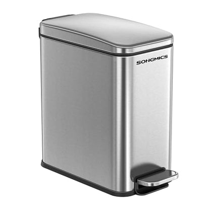 SONGMICS Bathroom Trash Can, 1.3 Gallon Stainless Steel Trash Bin with Lid - color: Silver, style: 1.3 Gal.