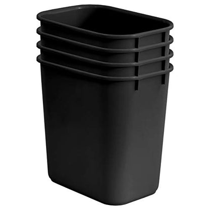 Acrimet Wastebasket 6.75 Gal / 27 Qt, Deskside Trash Bin, Black, 4-Pack