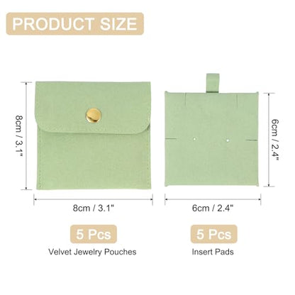 uxcell 5 Pcs Microfiber Jewelry Pouches with Insert Pad, 8 x 8cm Snap Button Jewelry Velvet Gift Bags Organizer for Rings Necklace Bracelet, Light Green - color: Light Green