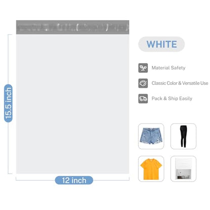 Metronic Poly Mailers 12x15.5 200PC Medium Shipping Bags for Clothes White - color: White, size: 12x15.5 200PC