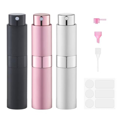 8ml Travel Perfume Bottle Refillable, Atomizer Sprayer for Cologne 3PCS - color: Black, Pink, Silver