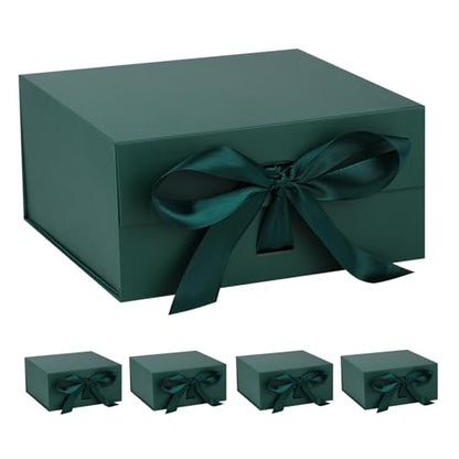 OEMVALATY Green Gift Box,8x8x4 Inches Gift Boxes with Lids for Presents with Magnetic Closure and Ribbon for Wedding,Storage,Birthday(5-Pack) - color: 08x8x4 Inch-Green-Pack of 5