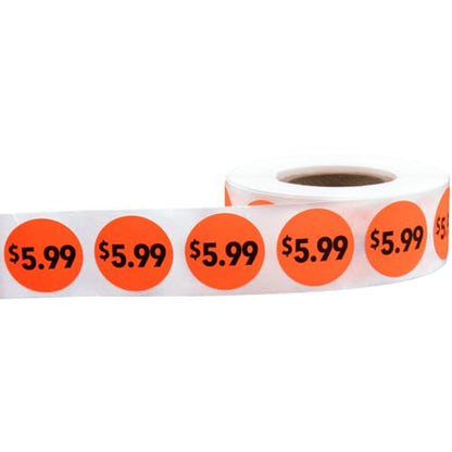 Fluorescent Red 5.99 Circle Dot Stickers, 3/4 Inch Round Price Labels, 500 Total Adhesive Stickers on a Roll for Retail Pricing, Inventory, Sales, and Promotions – Made in The USA - color: $5.99