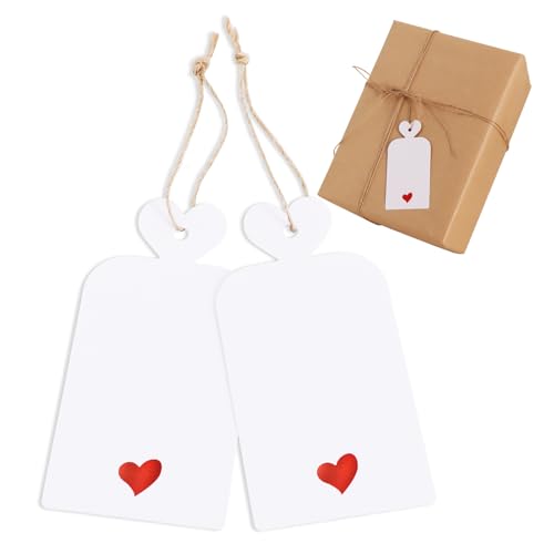 BEISHIDA 100pcs Blank Gift Tags, 4 x 2in Red Heart Paper Tags with String, Gift Wrapping Labels for Mother's Day, Valentine's Day, Birthday, Baby Shower Favors, DIY Craft-Gold - color: H-red