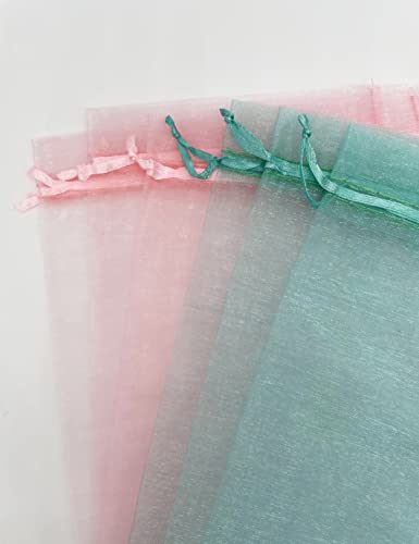Jexila 100 Pack Teal Organza Gift Bags 5X7 Satin Drawstring Mesh Gift Pouch - color: Aqua
