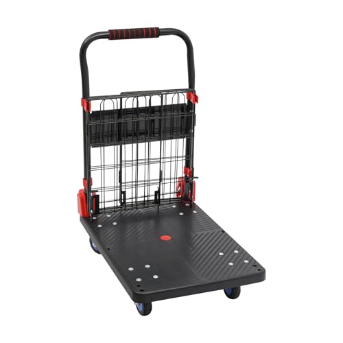 Platform Truck Cart with Removable Cage 4-in-1 Heavy Duty Push Cart Dolly Load 330LBS with Swivel Casters, Multipurpose Platform Hand Truck Dolly for Grocery/Stall/Storage