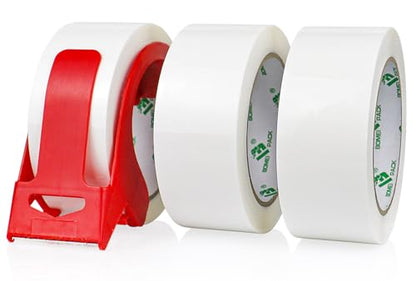 BOMEI PACK Packing Tape with Red Dispenser White Packaging Tape for Shipping Moving Strong Sealing Adhesive Industrial Depot Tapes for Storage 1.88 inch x 55 Yards, 3 Rolls - color: white