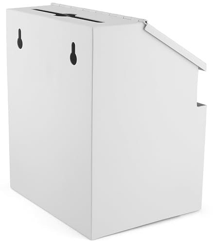 Suggestion Box with Lock and keys, Metal Wall Mounted Ballot Box, Iron steel Donation and Collection Drop Box 8.5" H x 6" W x 7" L with wide 5.5" Slot and front sheet holder (White) - color: White, size: Tabletop Box with Lock and Keys