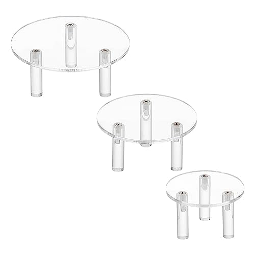 FINGERINSPIRE 3 Set Acrylic Round Display Riser 4.7/3.9/3.1inch 3-Legs Clear Minifigure Display Stands Acrylic Display Platform for Jewelry, Figure Models, Toys, Dessert Cosmetics or Collections