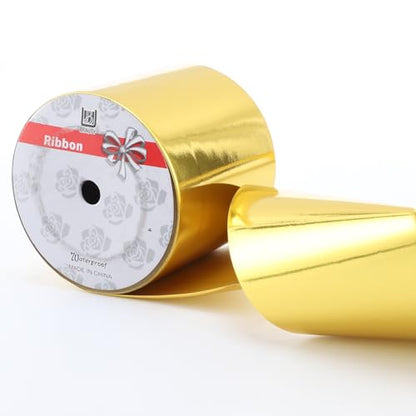 4inch x 50yardsShiny Gold Waterproof Ribbon,Curling Ribbon for Gifts Package Wrapping,Crafting. - color: Gold, size: 4inch x50yards