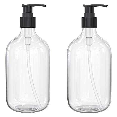 10 Ounce Clear Plastic Pump Bottle Dispenser, Refillable Empty Bottle Container with Pump for Essential Oil Soap Lotion Shampoo, 2 Pcs - size: 10 Ounce (Pack of 2)