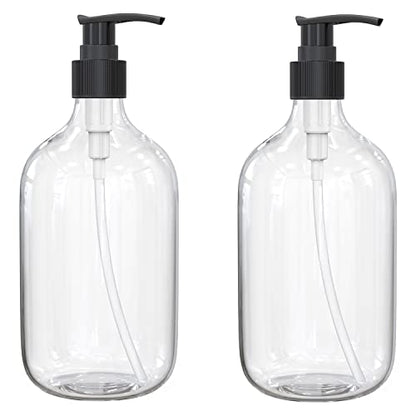 10 Ounce Clear Plastic Pump Bottle Dispenser, Refillable Empty Bottle Container with Pump for Essential Oil Soap Lotion Shampoo, 2 Pcs - size: 10 Ounce (Pack of 2)