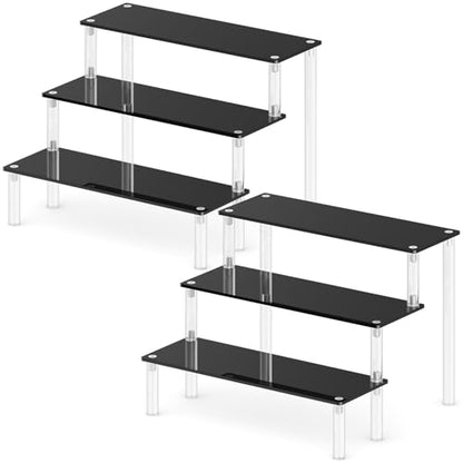 2 Packs Acrylic Display Stand Riser,3 Tier Perfume Organizer Cupcake Stand - color: Black, size: 7.9x2.8 inch