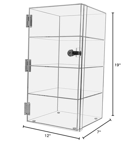 Marketing Holders Acrylic Locking Vertical Cabinet with Keys 12" x 7" x 19" Clear Tall Countertop Locker One Piece No Assembly with Swinging Door for Retail Merchandise - size: 12" x 7" x 19"