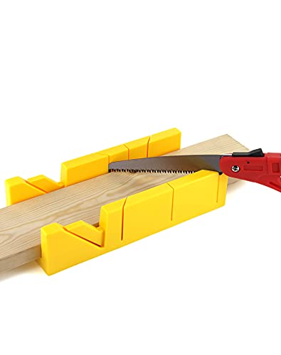 QWORK 12-Inch High Impact Plastic Miter Box with Versatile Cutting Angles and Ruler Scale