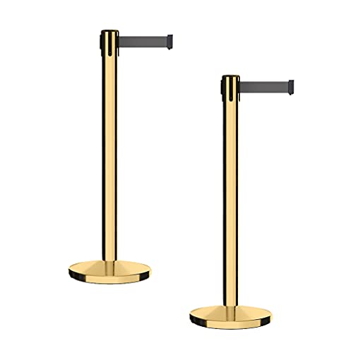 CCW 2-Pack Retractable Belt Barrier Stanchions, Polished Brass, 7.5 Ft - color: Dark Grey, size: 7.5 Foot