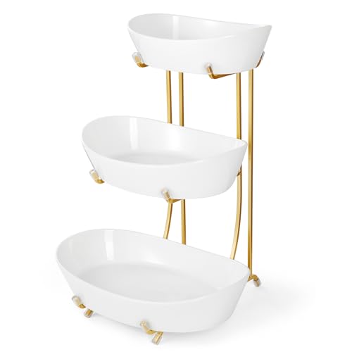 Ceramic Fruit Bowl for Kitchen Counter, 3 Tier Fruit Basket Rack - color: Gold, size: 3 Tier
