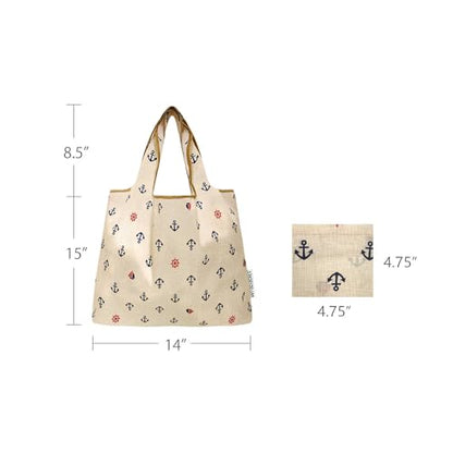 allydrew Medium Foldable Tote Nylon Reusable Grocery Bag (Set of 2) - color: Anchors Away