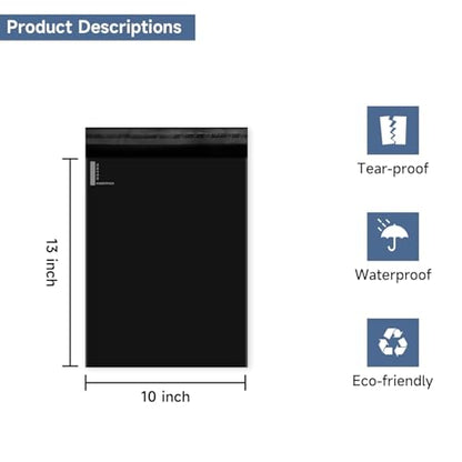 KKBESTPACK Black Poly Mailers 10x13 in, Shipping Bags, 50 Pcs - color: Black, size: 10" x 13" 50 pcs