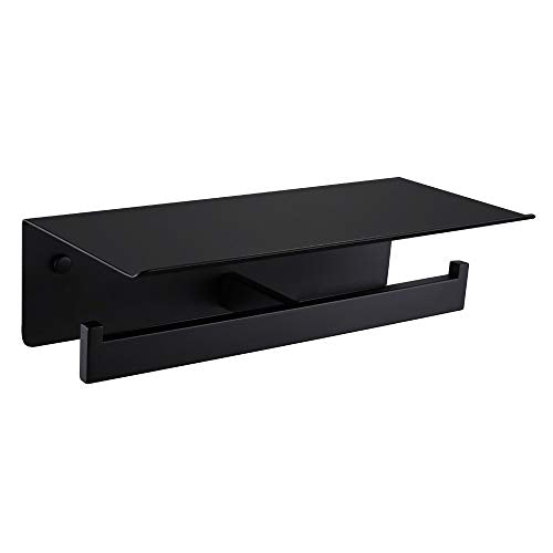 APLusee Matte Black Double Toilet Paper Holder with Shelf, Wall Mounted - color: Matte Black, size: Double Rod