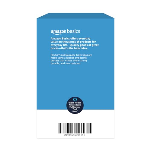 Amazon Basics Flextra Multipurpose Drawstring Trash Bags, 30 Gallon, 50 Count, Tear Resistant