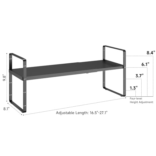 16.5~27.1" Expandable Shelf，1Pack 8.1" Wide Adjustable Height Cabinet Shelves，Black - color: Black, size: 1Pcs // 8''W