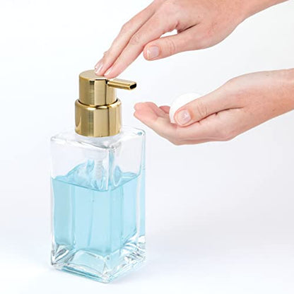 mDesign Glass Refillable Foaming Hand Soap Dispenser Modern Square Pump Bottle for Bathroom Vanities or Kitchen Sink, Countertops - 2 Pack - Clear/Soft Brass - color: Clear/Soft Brass