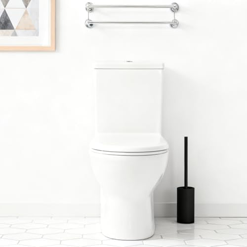 Toilet Brush and Holder Set, NEWRAIN 304 Stainless Steel Toilet Brush with Long Brush Handle, Matte Black Toilet Scrubber and Covered Holder, Round Design Sturdy and Space Saving, Covered Brush - color: Matte Black