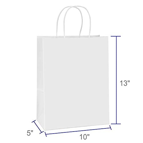 BagDream Kraft Paper Bags with Handles 10x5x13 Inch White 100 Pack Bulk - color: White