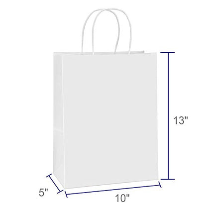 BagDream Kraft Paper Bags with Handles 10x5x13 Inch White 100 Pack Bulk - color: White