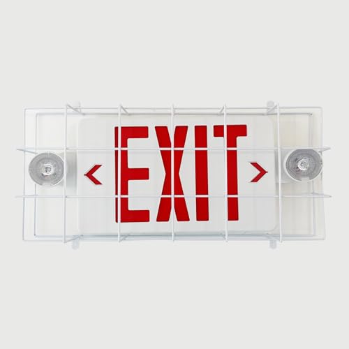 TANLUX Exit Sign Combo with Wire Cage, Round Light Head, Wall Mounted Emergency Exit Light with Protective Wire Guard, Red Exit Sign with Emergency Lights - size: Exit Sign Combo with Round Head