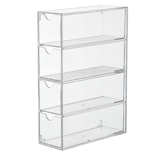 Acrylic Sunglasses Organizer with 4 Drawers - Clear Eyeglass Holder & Storage Case for Multiple Pairs, Jewelry, Makeup,Stackable Display Stand for Home, Office, Travel