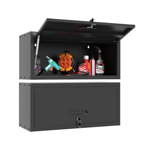 Wall Mounted Metal Storage Cabinet, Garage Hanging Tool Cabinet - color: Black, size: S - Flip-up Door (Wall)