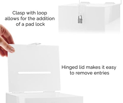 Acrylic Donation Box with Lock and Sign Holder White Acrylic Ballot Collection Bin 8" Locking Suggestion Fundraising Bar School Voting Countertop Piggy Bank by Marketing Holders - size: 8.25"W x 8.25"D x 20.5"H