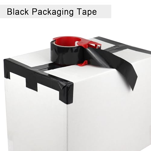 BOMEI PACK 3 Rolls Black Heavy Duty Packing Tape with red Dispenser, Packaging Tape 1.88 Inches x 55Yards, 2.5mil Industrial Shipping Tape for Moving Shipping, Office & Storage - color: black