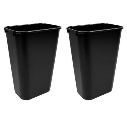 10 Gallon Black Wastebasket Under Desk Plastic Trash Can | 2 PACK - size: 10.5 Gallon
