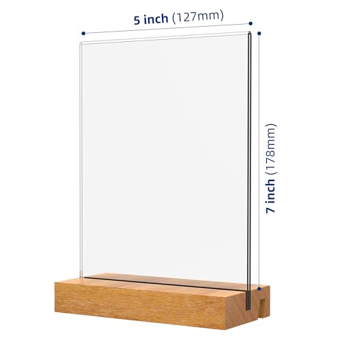 5x7 Inch Acrylic Sign Holder with Wood Base Vertical and Slant Displays(6 Pack 5*7") - size: 6 Pack 5*7"