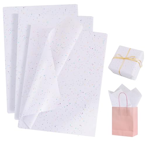 BEISHIDA 50 Sheets White Glitter Tissue Paper Bulk, Glitter Tissue Wrapping Paper for Gift Bags, 14 x 20 Inch Gift Wrap for Birthday Wedding Graduation DIY Crafts Holiday Flowers - color: white