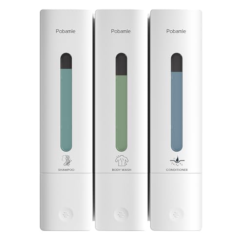 Shampoo and Conditioner Dispenser - Shower Soap Dispenser Wall Mounted No Drill - Shampoo Conditioner Body Wash Dispenser 3 Chamber - Easy Install for Bathroom Hotel White 1200ml - color: White 3